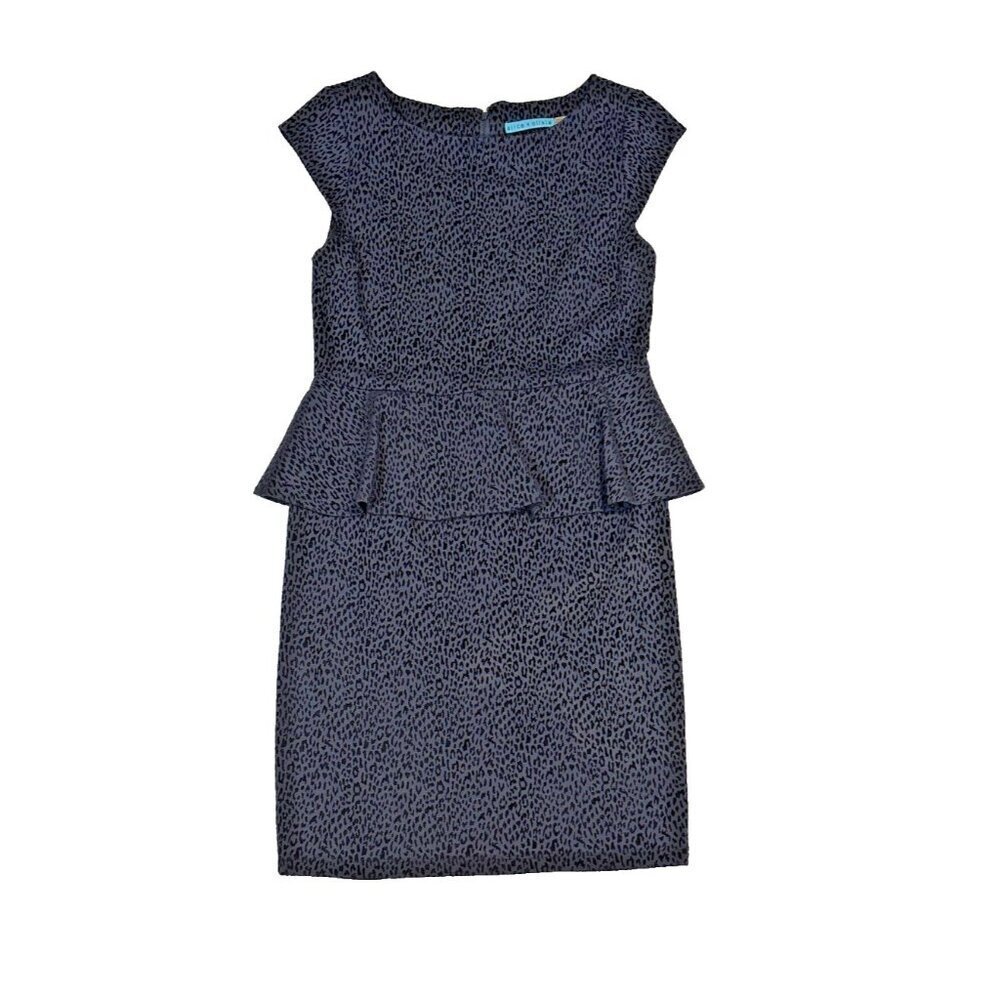 Alice + Olivia Victoria Peplum Dress Velvet Navy Leopard Print Size 8 Sheath